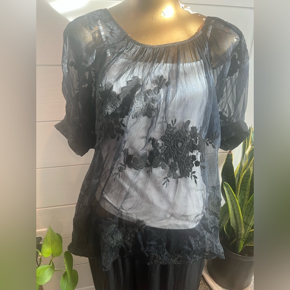 Elegant Black Sheer Floral Top